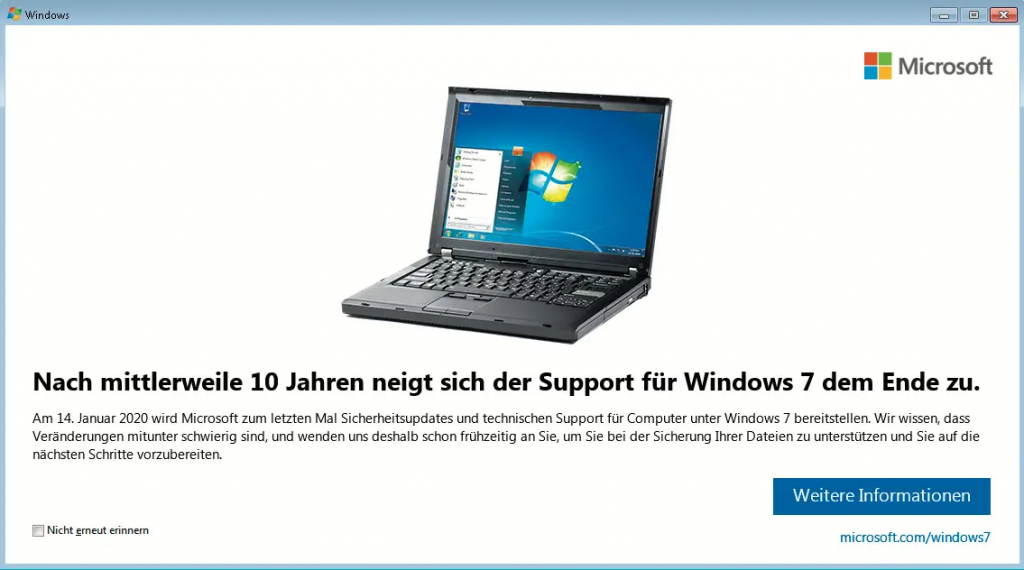 Ab dem 14. Januar 2020 gibt es zum letzten Mal Updates für Windows 7. 