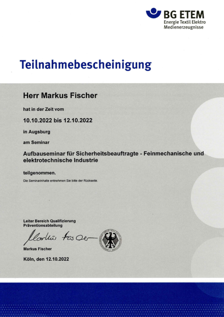 Fischer Markus Aufbauseminar Sicherheitsbeauftragter