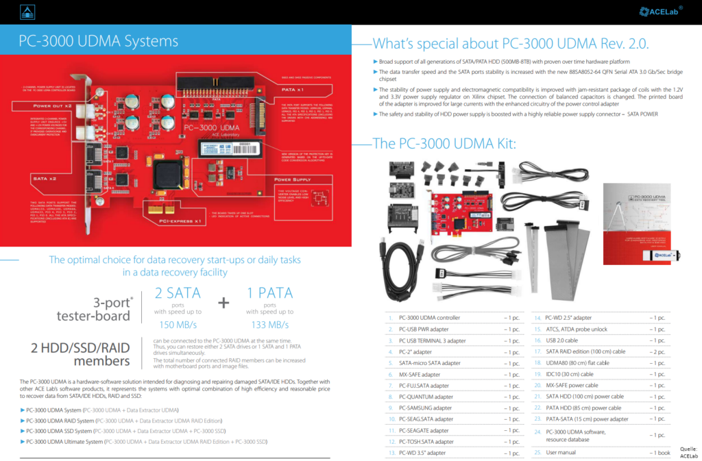 PC3000 UDMA Systems von ACELab zur Datenrettung von SATA, PATA und SATA SSD