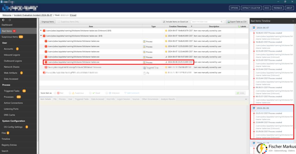 Software für Digitale Forensik und Incident-Response. Schadsoftware erkannt.