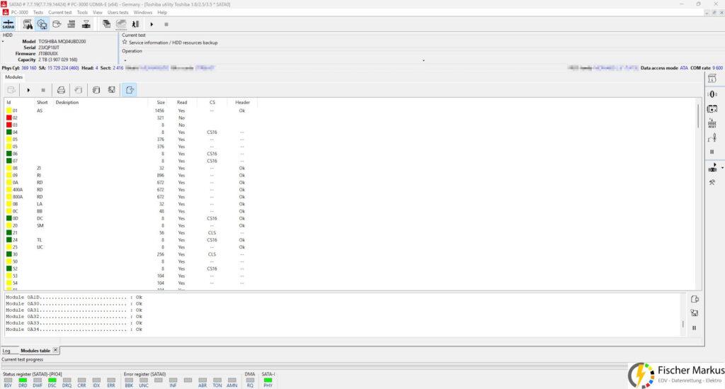 PC3000 Toshiba Utility Module Status - Datenrettung Toshiba HDD - Head Swap (11)