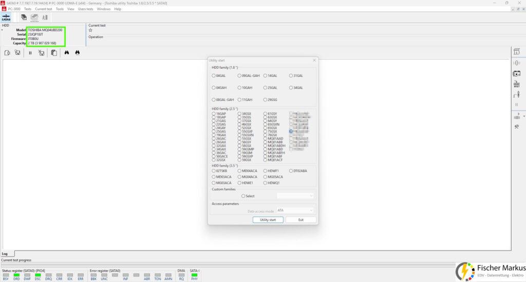 PC3000 Toshiba Utility Modell Auswahl - Datenrettung Toshiba HDD - Head Swap (9)