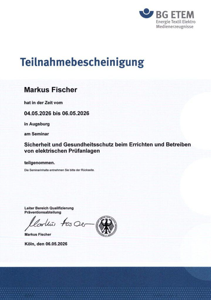 Sicherheit und Gesundheitsschutz beim Errichten und Betreiben von elektrischen Prüfanlagen BG ETEM