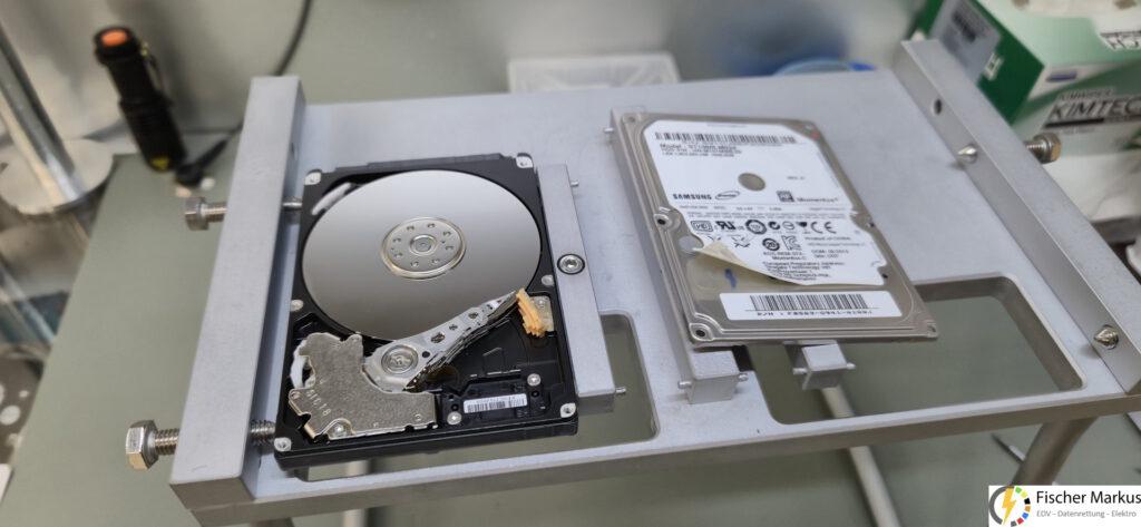 Datenrettung Samsung 1TB HDD Head Stuck Platter (6) Schreib-Lesekopf auf Platter nach Sturz