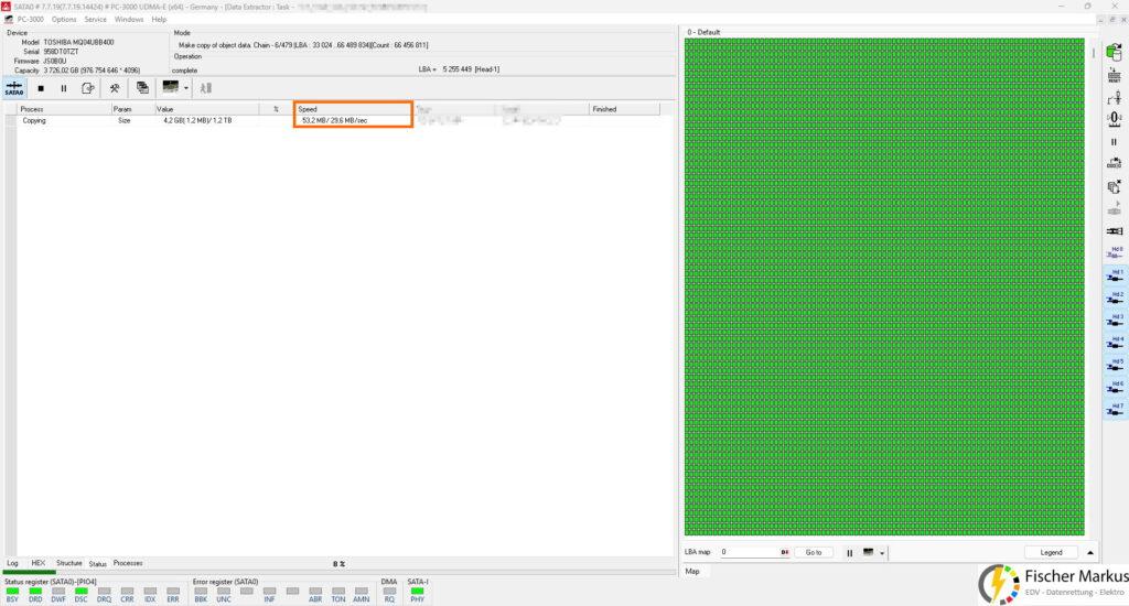 Datenrettung HDD 4 TB Toshiba MQ04UBB400 (9) Performance vor Firmware Modifikation